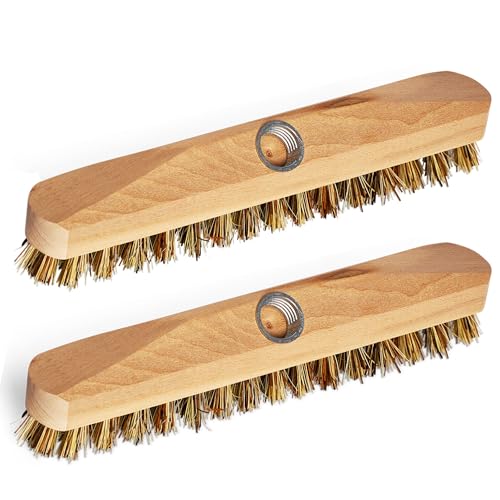 Novaliv 2X Scheuerbürste aus Holz mit Union-Borsten Wischer mit Gewinde Scheuerbürste Boden-Bürste Ideal für Reinigung von Balkon Terrasse Garten Innen- Außenbereich