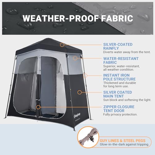 KingCamp Outdoor Shower Tents for Camping, Portable Instant Pop Up Privacy Tent, 1Room/2 Room Bathroom Tent, Water Resistant, Windproof Changing Tent, Outdoor Shower Enclosure, Beach, Camping, Hiking