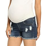 💎V-Form Breites Elastisches Taillenband: Elastischer Verschluss, V-Form breites elastisches Taillenband, Low-Rise, fünf Taschen, Mode Loch Unterbauch Mutterschaft Shorts, schwangere Denim kurze Hose. postpartale Erholung oder Stillen ist auch eine gute Kleidung Wahl.