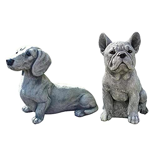 WSTERAO Dackel Statue Garten Dekor Hund Garten Statue Harz Handwerk, Hundeliebhaber Geschenk Skulptur Memorial Hund Figuren Patio Rasen Hof Inneneinrichtung