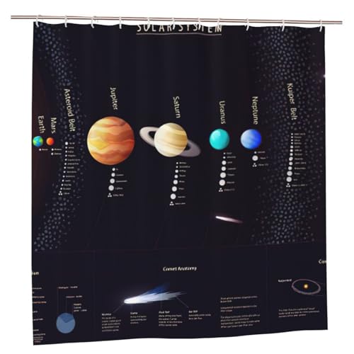 Rideau de douche Jupiter Saturne anti-moisissure en polyester avec œillets