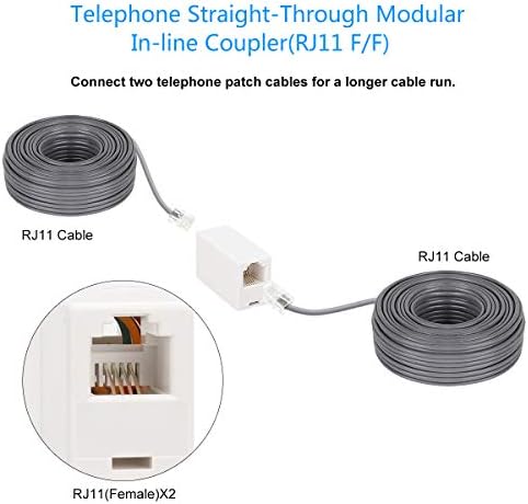 RJ11 6P4C Inline Coupler, Uvital Modular Female to Female Straight Telephone Extension Cable Cord Coupler Adapter Jack White(2 Pack)