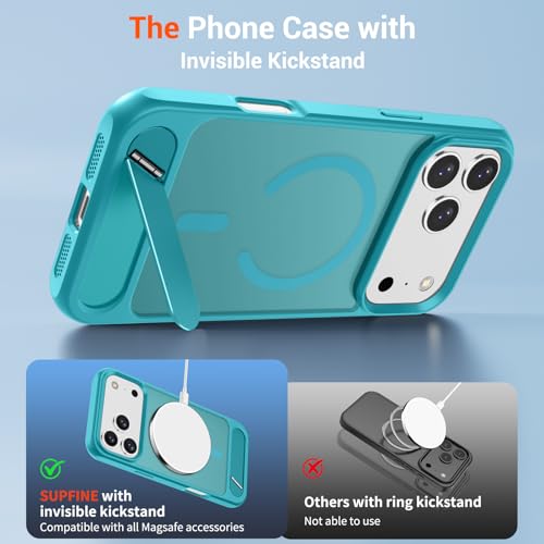 Image of SUPFINE Magnetic for iPhone 17 Pro Max Case Translucent Matte Phone Cover | (Built-in Invisible Kickstand)(Compatible with MagSafe)(Military Grade Drop Protection) Lake Blue