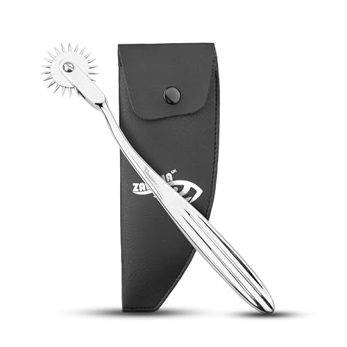 ZAMAHA UK Neurological Pinwheel, 16 cm Surgical Steel Sensory Testing Tool with Leather Pouch, Silver