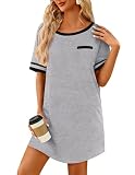 Ekouaer Sleep Shirts for Women Cotton Night Gown Plus Size Sleep Shirt with Pocket Cute Nightgown Night Shirts Sleepwear Light Gray 2XL