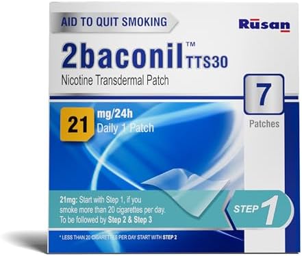 Rusan 2baconil Nicotine Transdermal Patch 21mg Step 1 | 7 Patches | Quit Smoking NRT