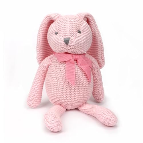 Image of FLUFFYFUN 100% Organic Cotton Pink Bunny Rabbit Plush, 7.1" Baby Stuffed Animal for Newborn