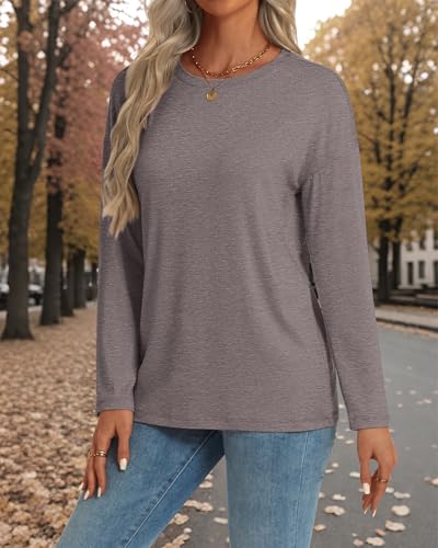 ATHMILE Womens Long Sleeve Shirts Loose Fitted Crewneck Basic Tops Casual Outfits Fall Clothes 20253