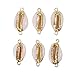 6 PCS Natural White Cowrie Sea Shells Pendant Cowrie Shell Jewelry Charms with Plated Real Gold Double Loop & Bail for Jewelry Making Connector Bracelet