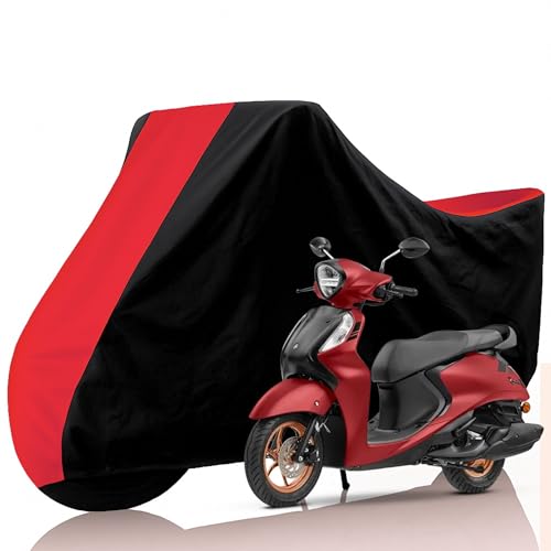 Image of All Weather Protection Two Wheeler Cover for Yamaha Fascino 125, Scooter & Scooty | Anti Dust, 100% Water Resistance, Heat Resistant, UV Proof - Triple Stitched | (Black Top Red)