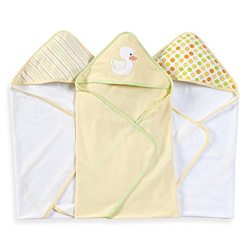 Image of Spasilk Hooded Towel Set for Newborn Boys and Girls, Soft Terry Towel Set, Pack of 3, Yellow Duck