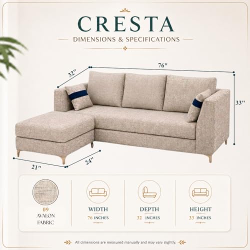 Image of FURNY Signature Cresta 4-Seater L-Shape Sofa Set with Movable Ottoman | Flexible LHS /RHS Layout | Boucle Weave Fabric | 40D Foam + Zigzag Spring | 3-Yr Warranty (Sandstone Beige)
