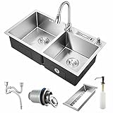 【Sistema fognario antiodore a forma di V】Lavabo cucina incasso utilizza principi fisici per isolare l'odore della fogna. Il design a forma di V utilizza l'acqua per sigillare odori e batteri. Il lavello in acciaio inox è dotato di tubo troppo pieno per deviare l'acqua in eccesso fuori dal lavello, e il lavello anti-intasamento è dotato di doppio strato La gabbia di sollevamento residui del filtro drena velocemente e non è facile da ostruire