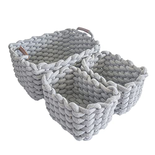 Anzirose Aufbewahrungsbox Baumwollseilkorb Storage Basket Set 3er Set für Kinderzimmer Schlafzimmer Badezimmer Aufbewahrungskorb Regal Wandschrank Grau Cover