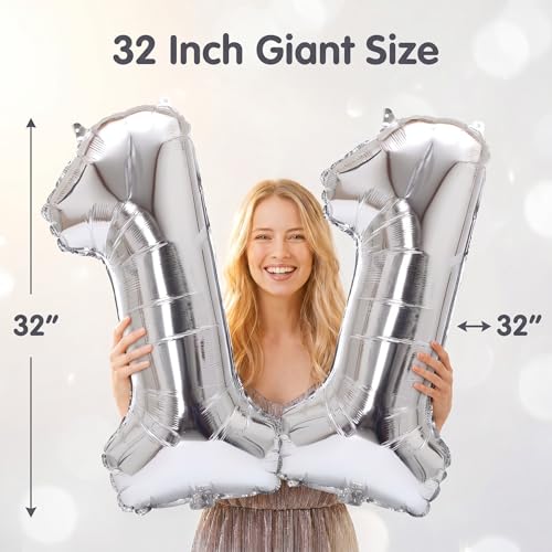 Image of YPSelected 32 Inch Large Foil Helium Number Balloon Birthday Wedding Party 0-9 (Silver, 1)