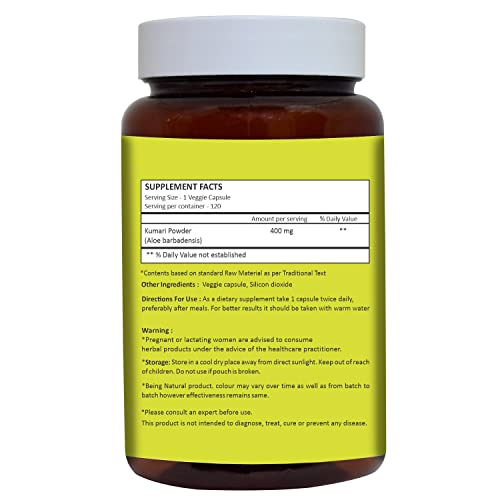 Herbal Hills Aloe Vera Capsules (Aloe Barbadensis) Dried Powder Capsules | 120 Count (400 Mg) | For Healthy Digestion | For Skin Health #TOP1