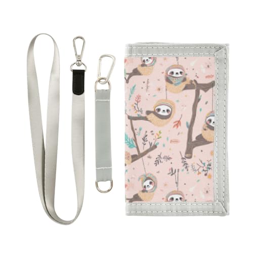 Wusikd Cute Sloth Kids Wallet for Boys Girls Pink Toddler Trifold Wallet Novelty Wallet for Teens Women Men