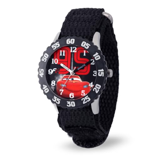Reloj Disney Cars Lightning McQueen W001586 infantil con caja de acero y correa negra