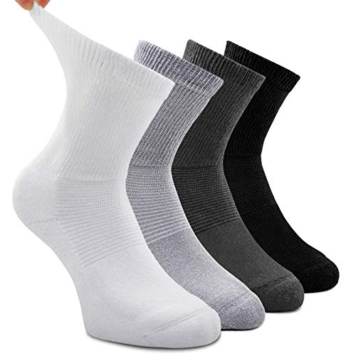 Busy Socks 4 Pack Non-binding Diabetic Socks for Men Women, Loose Top Crew Cotton Thick Cushion Socks