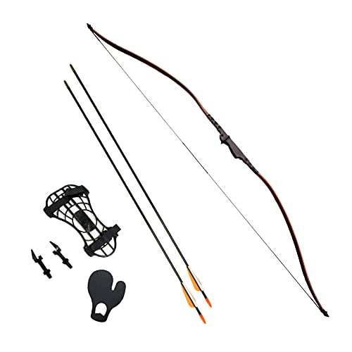 SAS 30-35lbs 22-29" Robinhood Long Bow for Adult/Youth w/Belt Quiver, Armguard, Finger Tab, Arrow Rest, Target Face and 2 x Arrows (Brown) by SAS - Used condition - US$62.99
