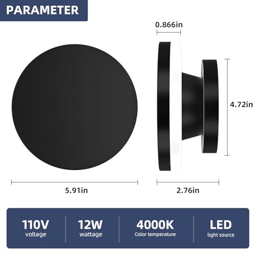 Image of ziidoo Wall Sconce Modern Outdoor Lights,5.8 inch Black Round Waterproof LED Outside Solar Eclipse Lamp Patio Porch Front Door Light Fixture House Decor Wall Light for Up and Down Stairs Hallway