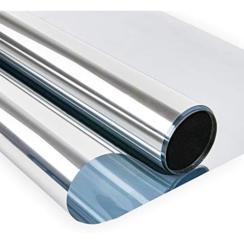 Zindoo One Way Mirror Window Film Silver Reflective Window Film Self Adhesive Sun Block Window Sticker Anti UV Heat Control Privacy Protection Glass Tint Sticker 40x200cm Cover