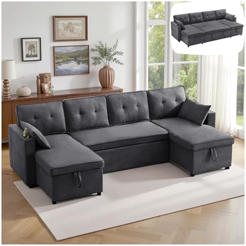 Vepssder Canapé d'angle Convertible en U avec Porte-gobelet,Espace de Rangement,canapé