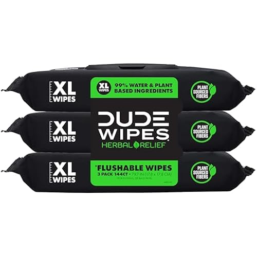 DUDE Wipes Herbal Relief Adult Flushable Wet Wipes, Witch Hazel, 144 Count