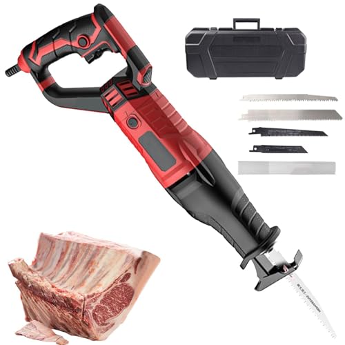 Cortador de carne eléctrico comercial, potencia de 1050 W, cuerpo giratorio de 180°, 6 velocidades para un corte eficiente de carne congelada y huesos