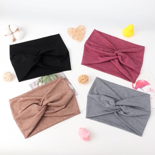 Image of DRESHOW 4 Pack Turban Headbands for Women Wide Vintage Head Wraps Knotted Cute Hair Band Accessories