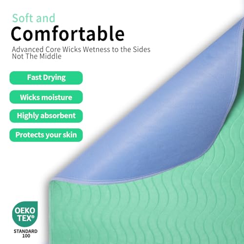 Image of Accompagner Incontinence Bed Pads Washable Waterproof, Ultra-Absorbent Reusable Underpads for Diaper Changing, Nursing, Bedridden, Adults, Seniors, Kids and Dogs (Green, 36 inchx36 inch(Pack of 6))