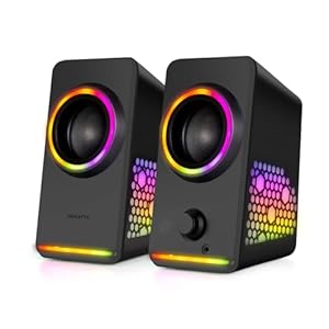 Computer Speaker,Bluetooth PC Speakers,Dynamic RGB PC Gaming Speakers with 9 Colorful LED Modes ,USB Powered Subwoofer Laptop Speakers w/3.5mm Aux Cable for PC Monitor Laptop Tablet Phones (Black)