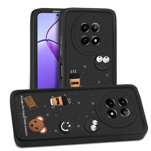 Image of AESTMO Back Case Cover for Realme 12X / 12 / C65 / Narzo 70X 5G | Cute Fun Cartoon 3D Ball | Coffee Silicone Case | Full Body Protection | Camera Protection Back Cover (Black)