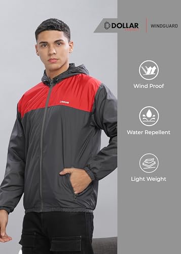 Image of Dollar Men's Polyester Colourblock Windcheater Jacket With Zipper Pockets and Hood