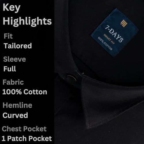 Image of 7-DAYS Men's 100% Cotton Full Sleeve Shirt for Men | Premium Plain Shirt | Tailored Fit (Between Slim & Regular) | Stylish Office & Casual Wear | with Pocket