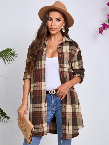 Flannel Shirt Women Plaid Shirts for Women, Long Sleeve Collared Loose Fit Button-Down, Classic Women Flannel Shirt3