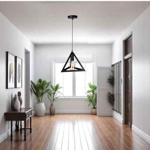 Image of GreyWings Modern Triangle Hanging Pendant Light for Ceiling, Black Metal, Antique Decor, E-27 Holder (Bulb is not Included) Pack of 4.