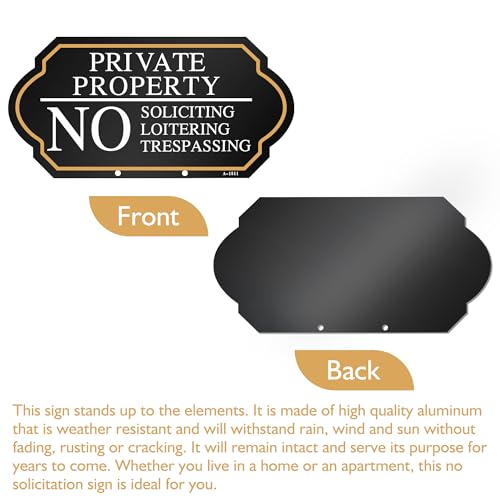 Image of Private Property No Trespassing Sign with Stake, No Soliciting Sign for House 5x10 inch /35 inch High, for Front Door /Lawns /Gardens and Business