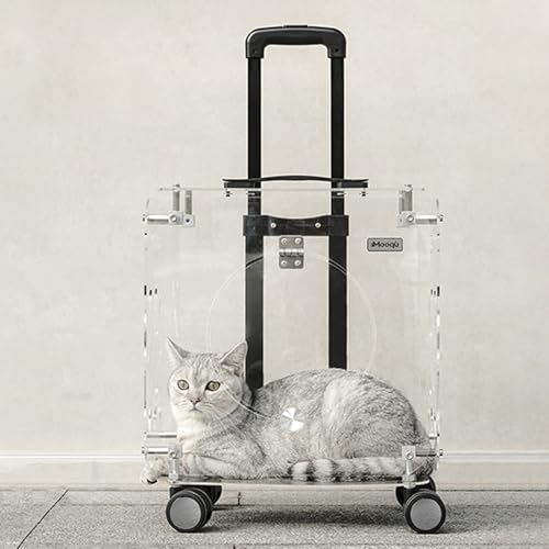 Maleta para Gatos con Ruedas y Varilla Telescópica, Trasportines Gato Grande, Transpirables, Fáciles de Interactuar, Transportines Mascotas Rigido para 1-2 Gatos