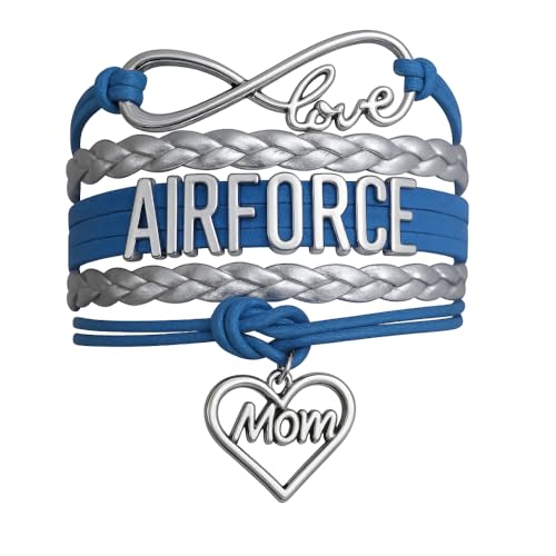 Air Force Mom Bracelet – Blue and Silver Infinity Love Charm Jewelry for Proud Military Moms – Deployment, Graduation, or Basic Training Gift for Airforce Mom