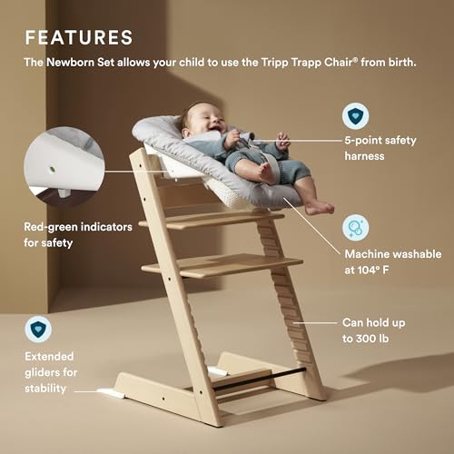 Tripp Trapp Chair from Stokke (Natural) + Tripp Trapp Newborn Set (Grey) - Cozy, Safe & Simple to Use - for Newborns Up to 20 lbs