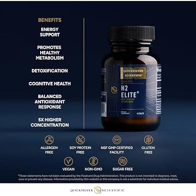 Quicksilver Scientific H2 Elite - Molecular Hydrogen for Energy + Metabolism Support, Water Tablets Perfect for Open Containers - Magnesium Malate Drink Additive (30 Molecular Hydrogen Tablets)