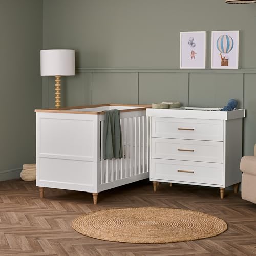 Obaby Orla 2 Piece Room Set – White with Natural – Cot Bed & Changer Unit for Nursery