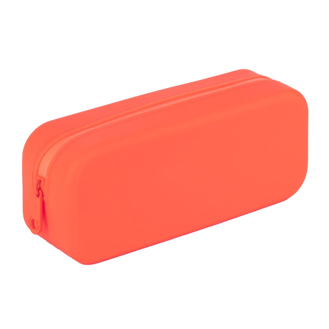 APLI 19916 - Orange Silicone School Pencil Case, Waterproof, Modern and Versatile Rectangular Design, Neon Collection, Size 75x185x55mm