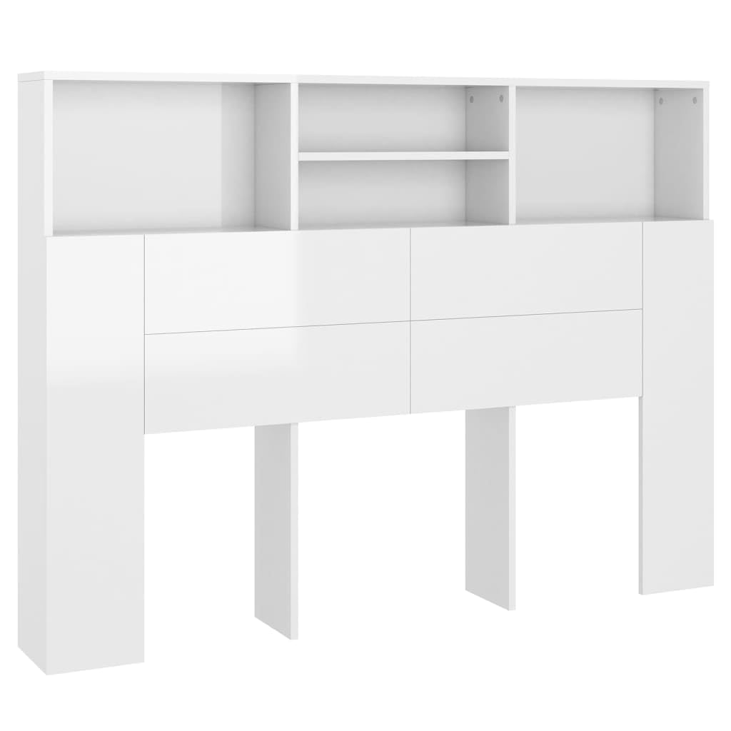 vidaXL Mueble Cabecero Armario de Cama con Almacenaje Pared Dormitorio Estantería Habitación Libros Decoraciones Blanco Brillante 140x19x103,5 cm