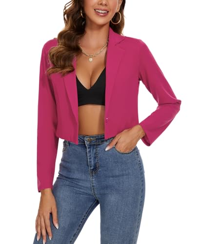 MINTLIMIT Womens Cropped Blazers Suit One Button Suits Jackets Elegant Business Formal (Hot Pink M)