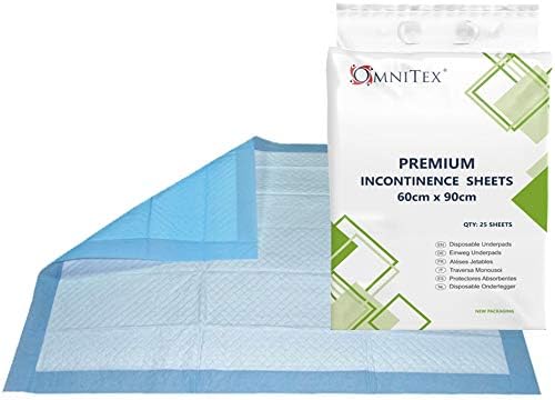Omnitex 60 x 90cm Incontinence Bed Pads - 1400ml - 2000ml Disposable Absorbing Sheets (25x Pads - Premium (1400ml))