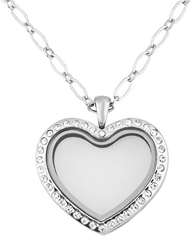 SUNWIDE Heart Love Locket Glass Living Memory Pendant Necklace fit Floating Charms