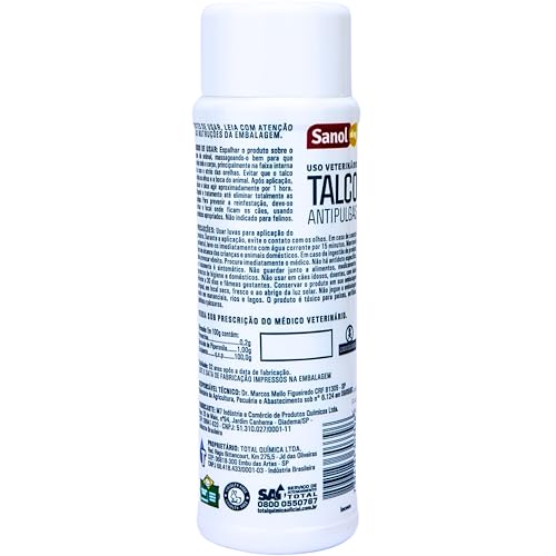 Sanol Dog Talco Para Pêlos De Cães Antipulgas 100 G Branco