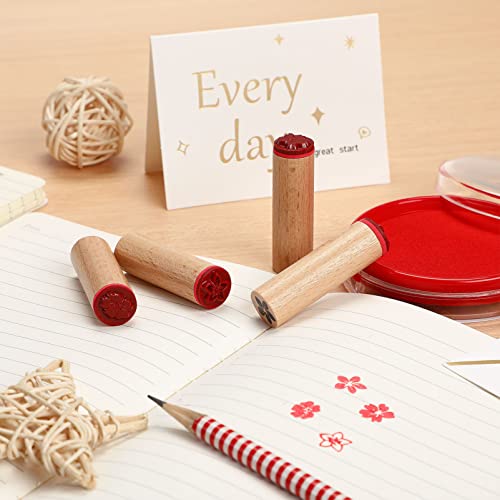 Sewacc 4 Pcs Round Wood Rubber Stamp Floral Pattern Rubber Stamp Wooden Rubber Stamp For Scrapbooking And Diy Craft Card #TOP3